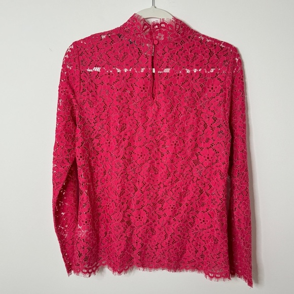 J. Crew Scalloped Lace Mockneck Top Dragon Fruit Pink Size 2 - Picture 7 of 9